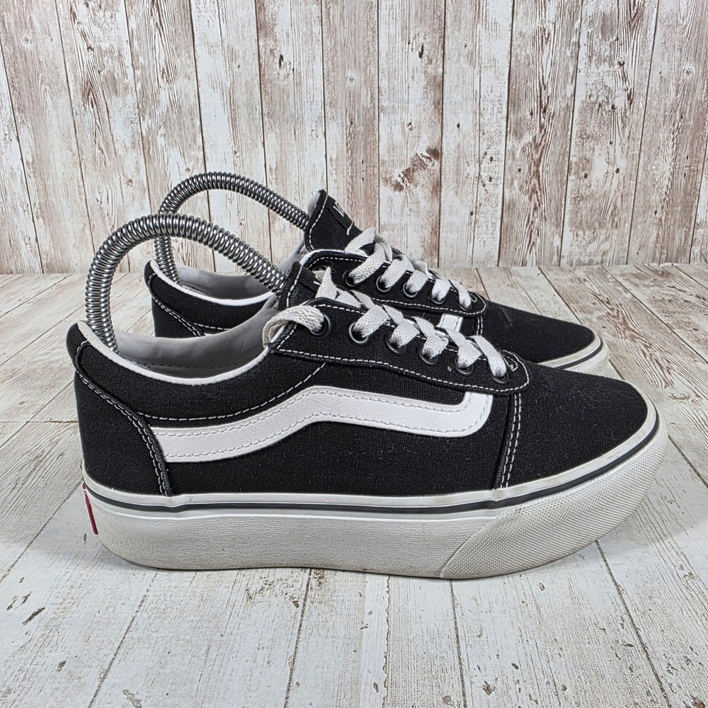 Vans Ward Platform Womens Black‎ White Canvas Low Top Skate Shoes 6.0 721356
